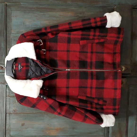 CoffeeShop 2X Woven Pointed & Belted Collar Faux Fur Zip Front 2-Pocket Jacket - Picture 4 of 10